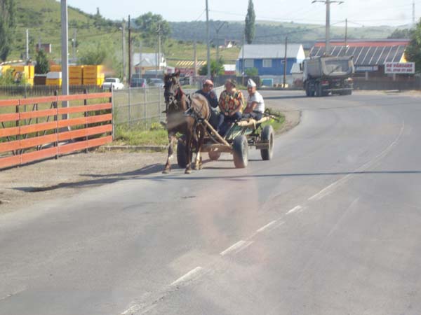 Ab Rumänien sehen wir viele Pferdewagen.